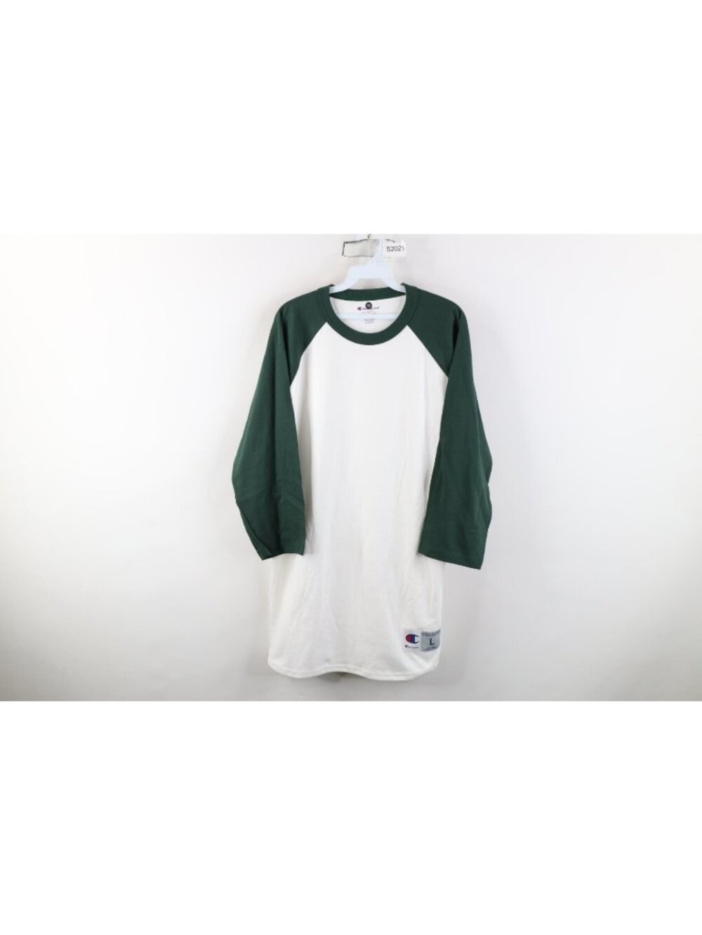 Vintage Champion Mens Large Color Block 3/4 Sleeve Raglan T-Shirt White Green